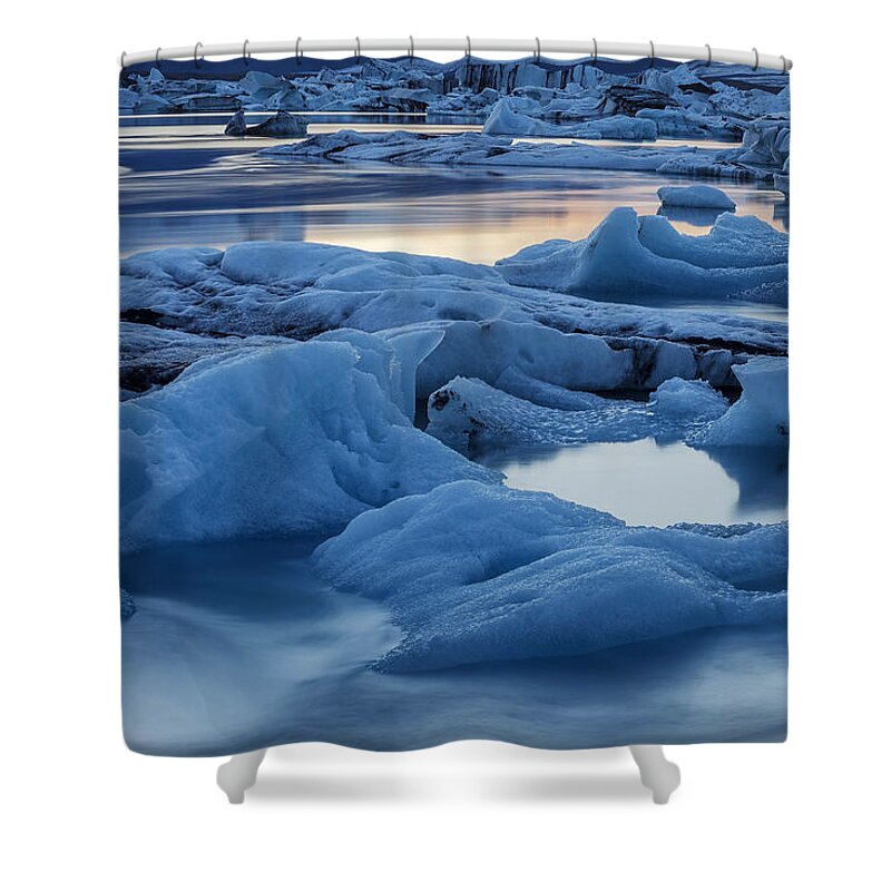 Heike Odermatt Shower Curtain featuring the photograph Sunset Vatnajokull Glacier Jokalsarlon by Heike Odermatt