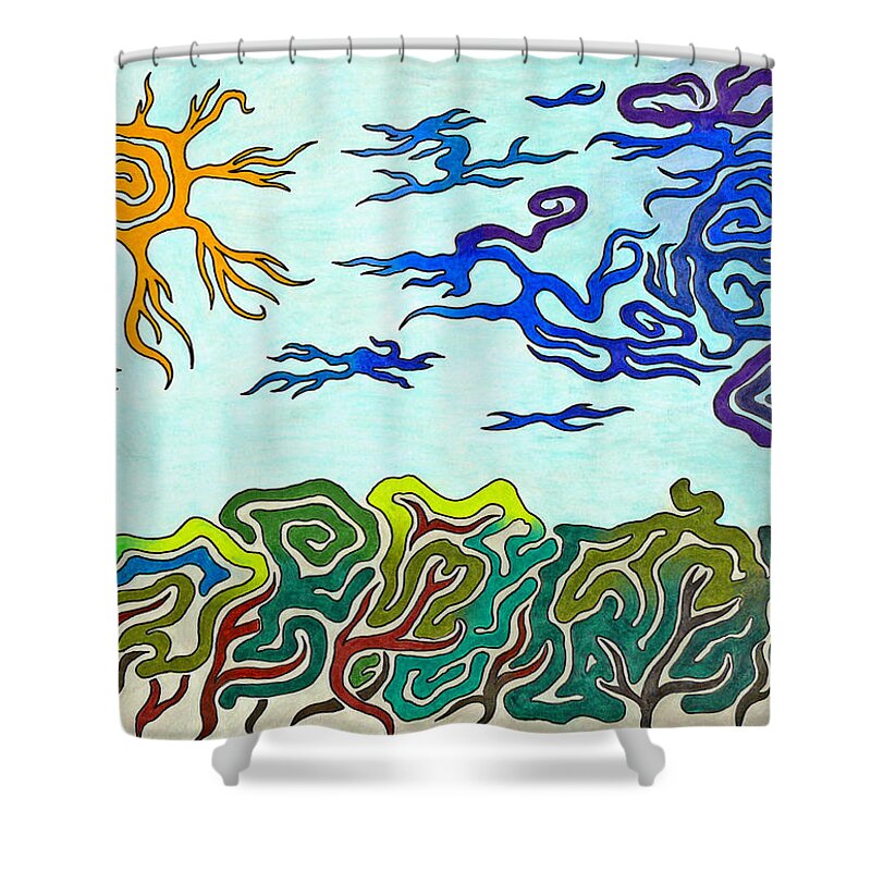 Thunderstorm Shower Curtain featuring the drawing Sunshine After Thunderstorm by Andreas Berthold
