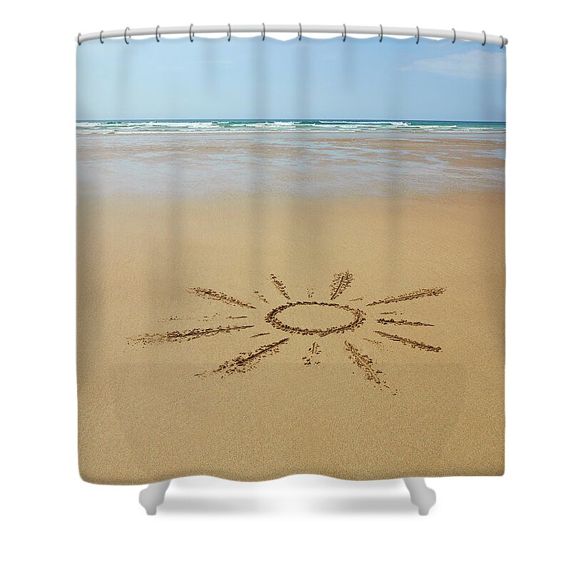 Scenics Shower Curtain featuring the photograph Sunshine Drawn In Sand At Beach by Dougal Waters