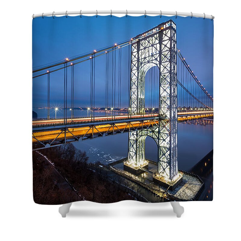 Architecture Shower Curtain featuring the photograph Super Bowl GWB by Mihai Andritoiu