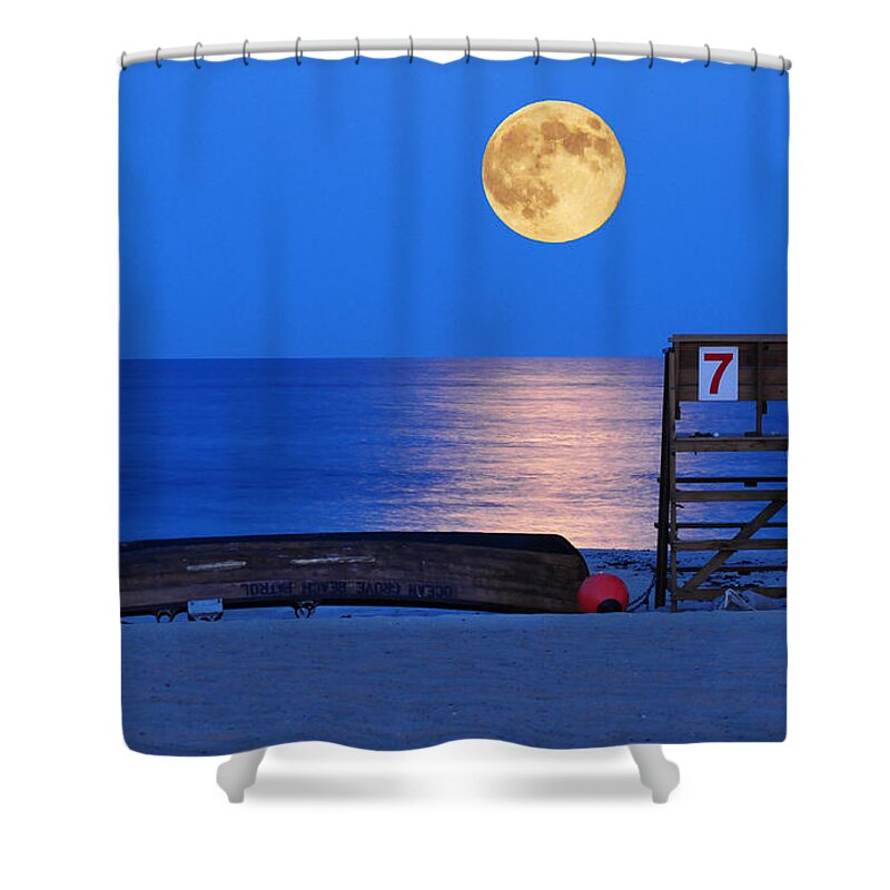 Super Moon Shower Curtain featuring the photograph Super Moon The Jersey Shore by Dave Mills