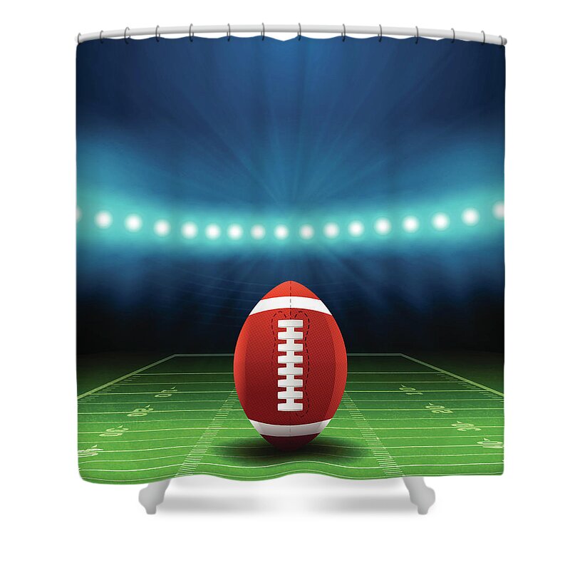 Sports Helmet Shower Curtain featuring the digital art Superbowl Football Field Background by Filo