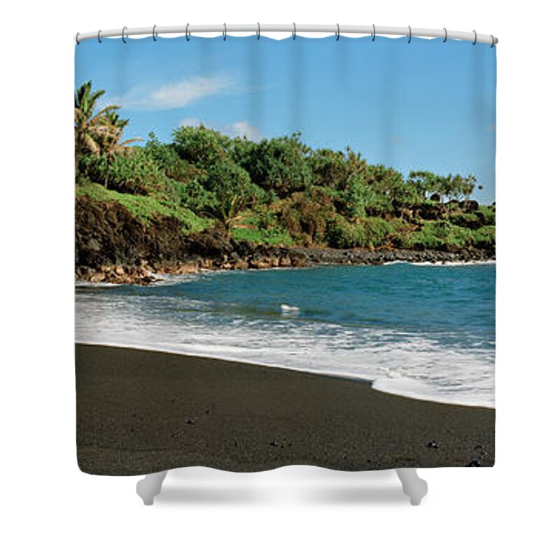 Photography Shower Curtain featuring the photograph Surf On The Beach, Black Sand Beach by Panoramic Images