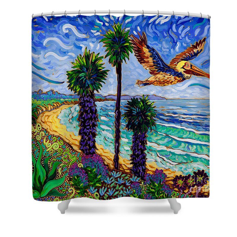 Encinitas Shower Curtain featuring the painting Surf Sup by Cathy Carey