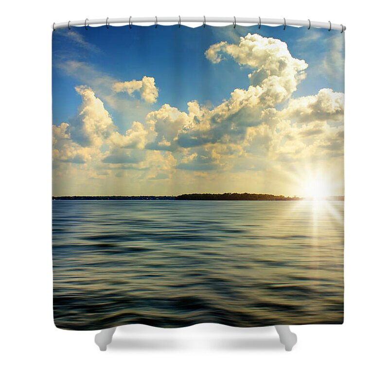 Blue Water Shower Curtain featuring the photograph Surrounded By Blue by Bill and Linda Tiepelman