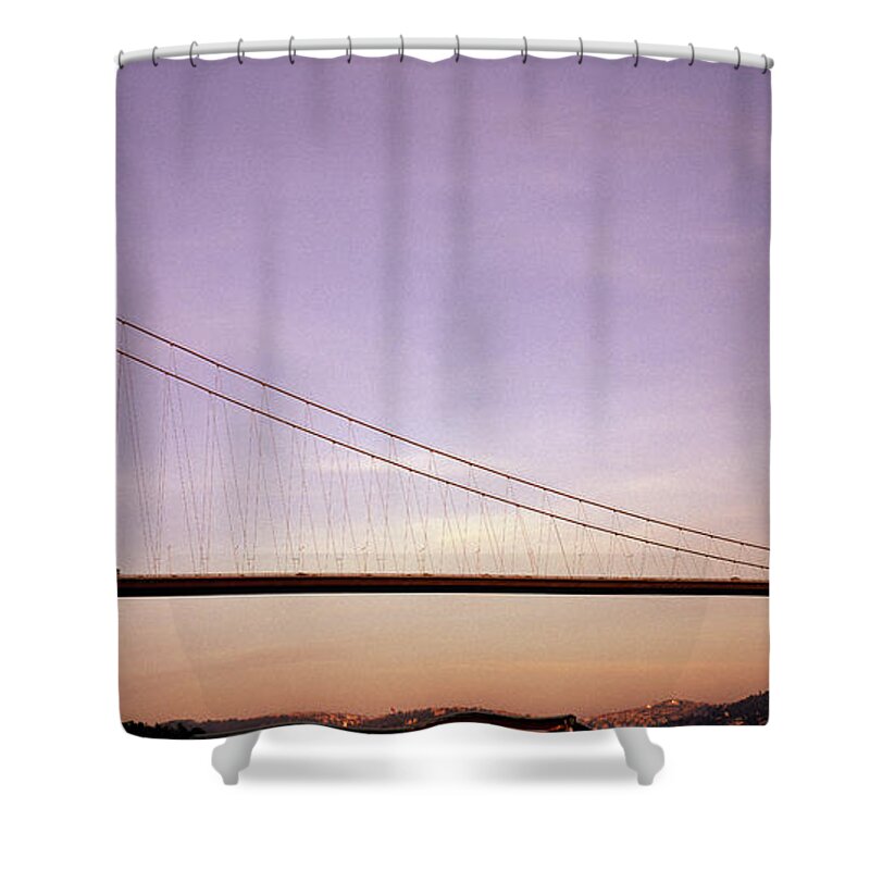 Bridge Shower Curtain featuring the photograph Suspension Bridge by Shaun Higson