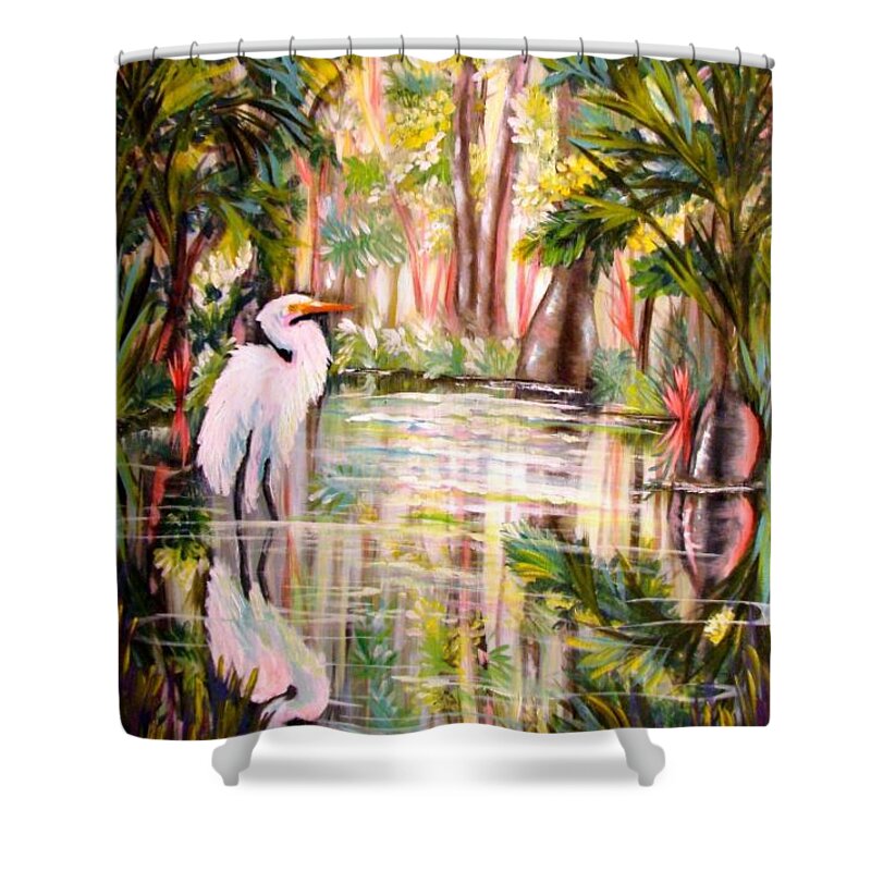 Egret Shower Curtain featuring the painting Swamp Angel by Carol Allen Anfinsen