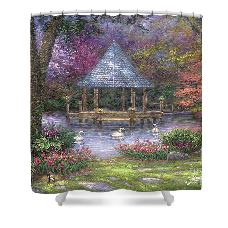  Commission Shower Curtain featuring the painting Swan Pond by Chuck Pinson