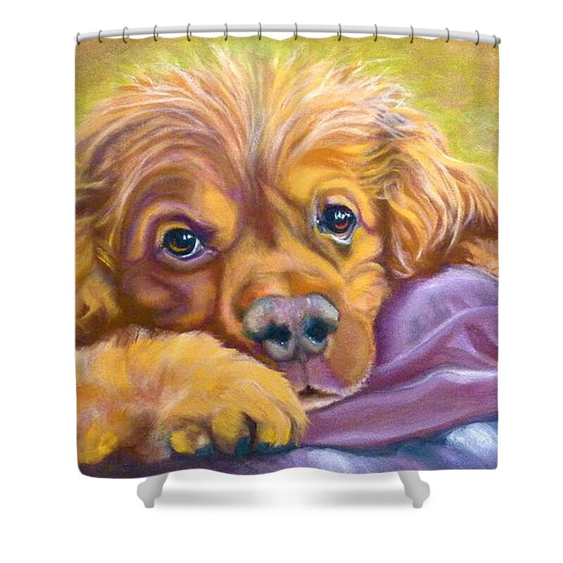 Dog Shower Curtain featuring the painting Sweet Boy Rescued by Susan A Becker