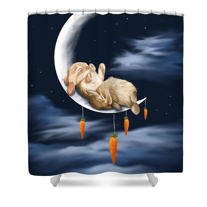 Bunnies Shower Curtain featuring the painting Sweet dreams by Veronica Minozzi