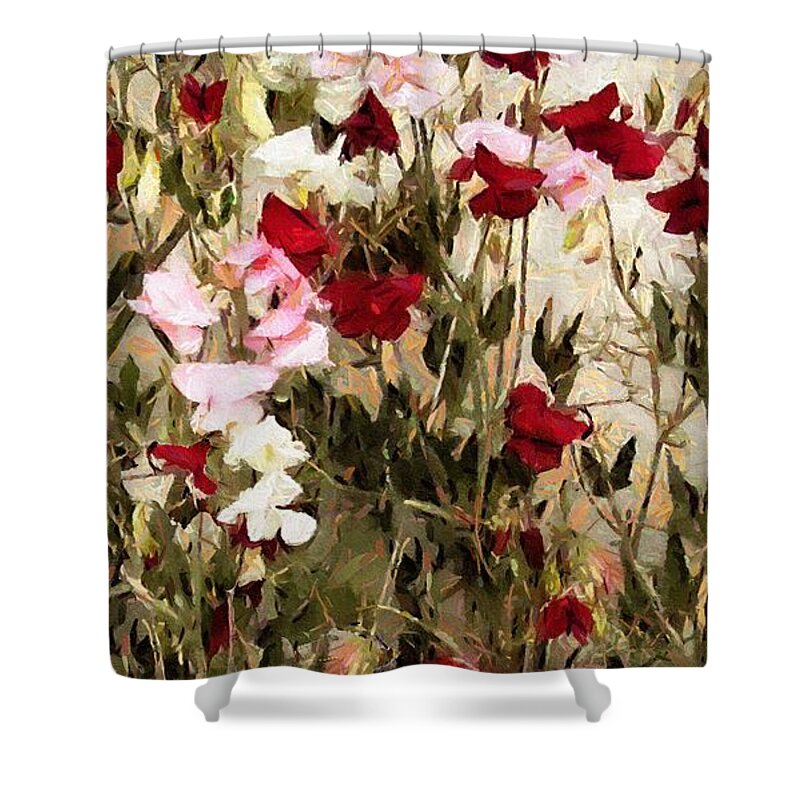 Flowers Shower Curtain featuring the painting Sweet Pea Swath by RC DeWinter
