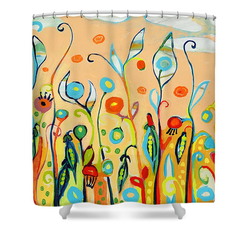 Garden Shower Curtain featuring the painting Sweet Peas and Poppies by Jennifer Lommers