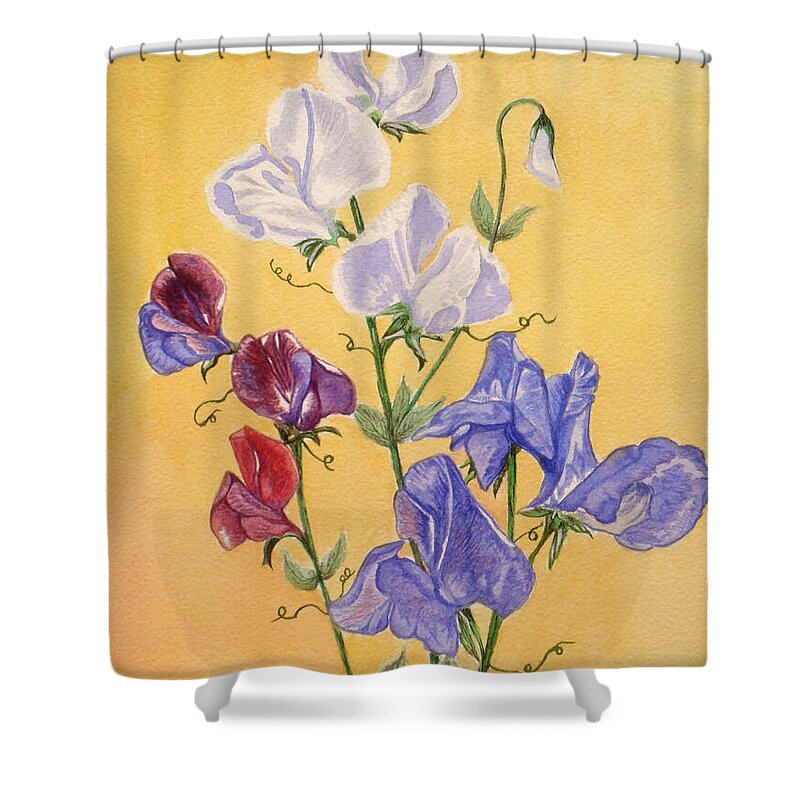 Sweet Pea Shower Curtain featuring the painting Sweet Peas by Yvonne Johnstone
