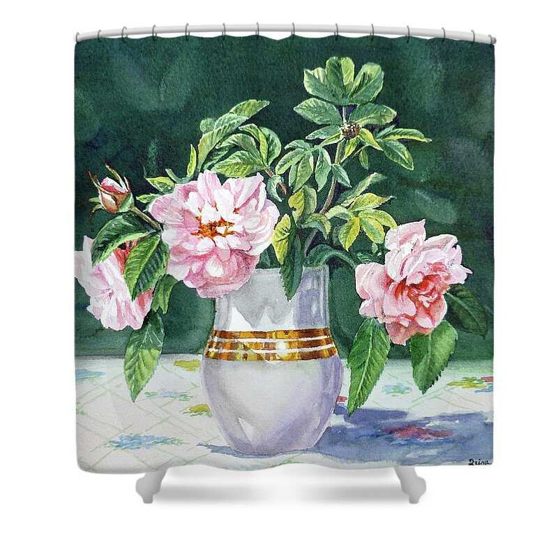 Roses Shower Curtain featuring the painting Sweet Tea Roses Bouquet by Irina Sztukowski