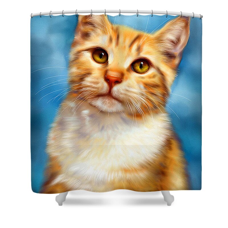 Cats Shower Curtain featuring the painting Sweet William Orange Tabby Cat Painting by Michelle Wrighton