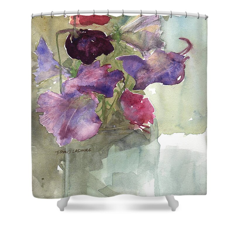 Sweetpeas Shower Curtain featuring the painting Sweetpeas 3 by David Ladmore
