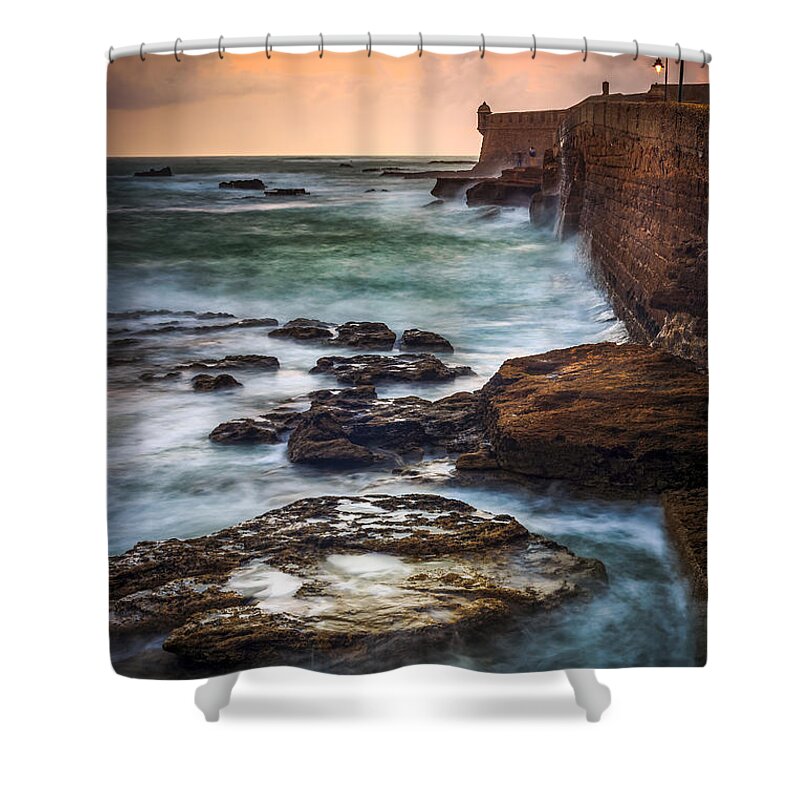 Andalucia Shower Curtain featuring the photograph Swells on the Walkway Cadiz Spain by Pablo Avanzini