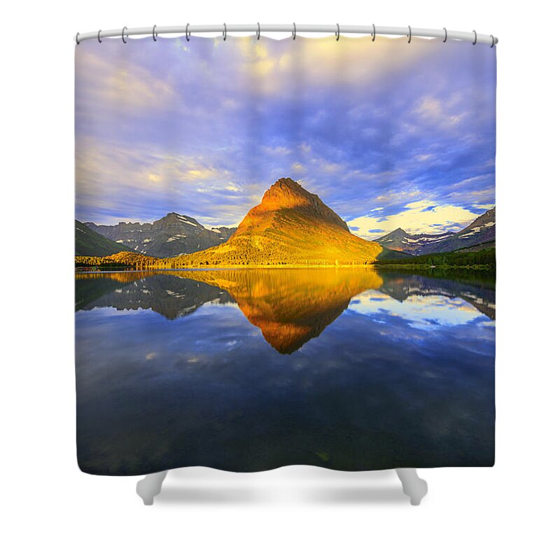 Montana Shower Curtain featuring the photograph Swiftcurrent Sunrise by Dustin LeFevre