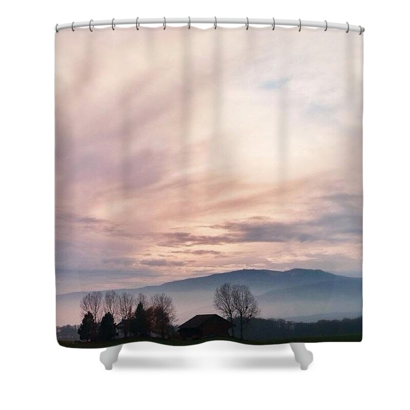 Pink Shower Curtain featuring the photograph Switzerland Countryside by Aleck Cartwright