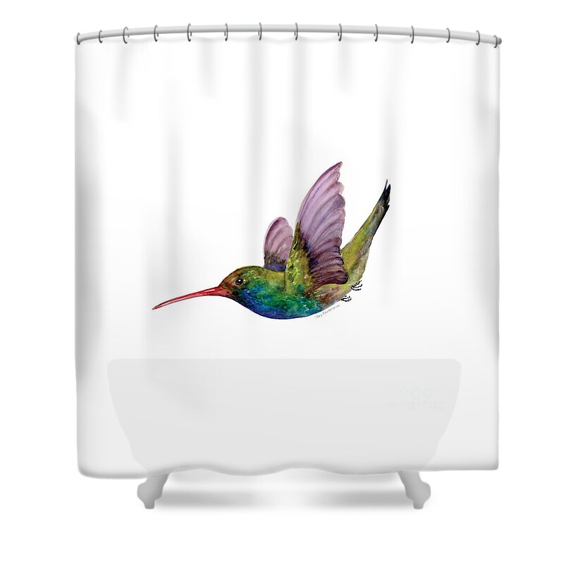 Bird Shower Curtain featuring the painting Swooping Broad Billed Hummingbird by Amy Kirkpatrick