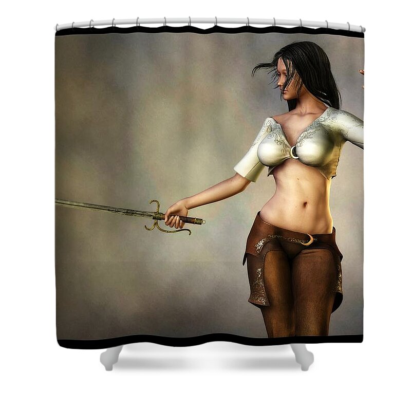 Girl With A Sword Shower Curtain featuring the digital art Sword Girl by Kaylee Mason