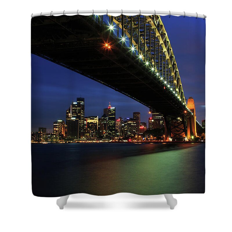 Standing Water Shower Curtain featuring the photograph Sydney Harbour Bridge Twilight by Steve Daggar Photography