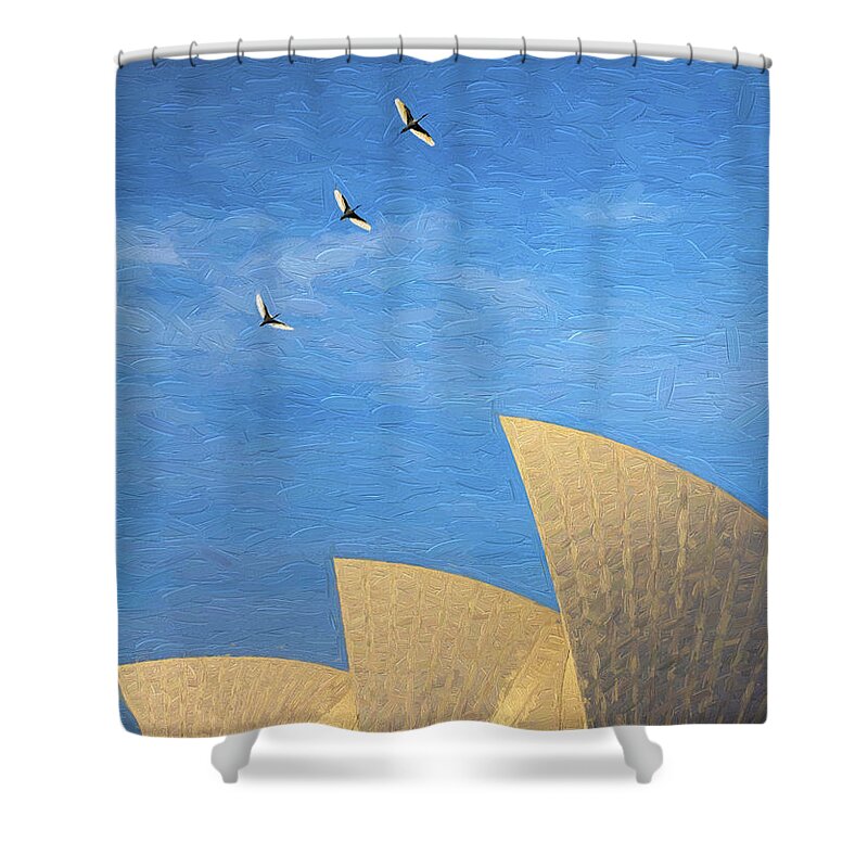 Sydney Opera House Shower Curtain featuring the photograph Sydney Opera House with sacred ibis by Sheila Smart Fine Art Photography