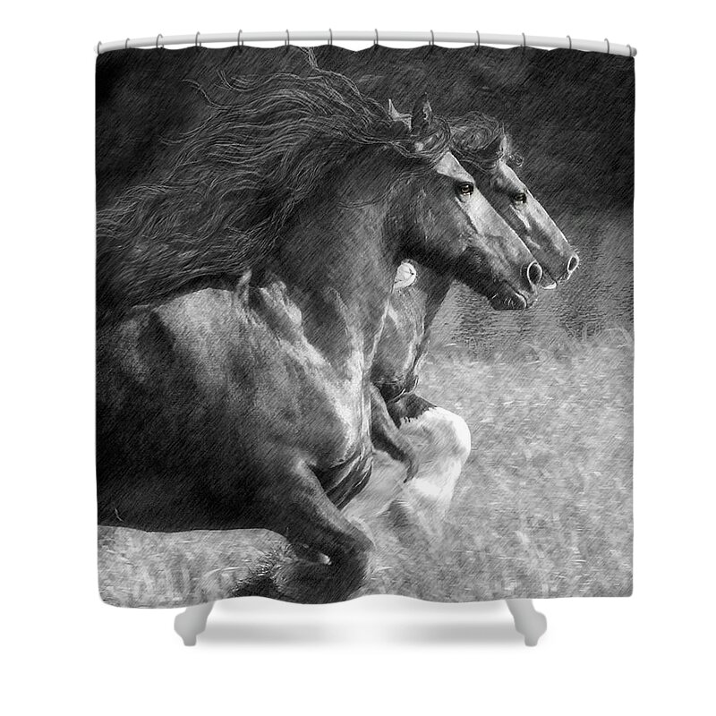 Horse Shower Curtain featuring the digital art Synchronicity by Fran J Scott