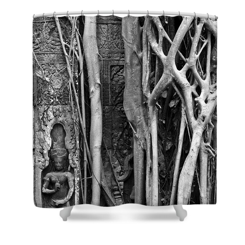 Cambodia Shower Curtain featuring the photograph Ta Prohm Roots And Stone 09 by Rick Piper Photography