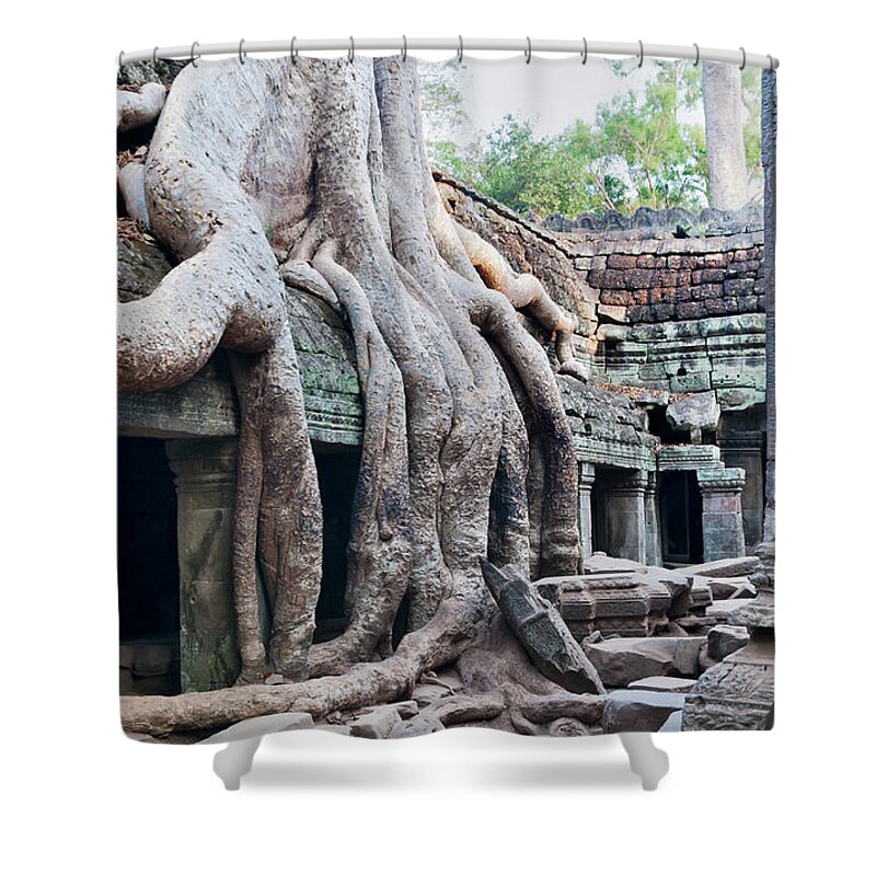 Intertwined Shower Curtain featuring the photograph Ta Promh Temple In Angkor Cambodia by Leezsnow