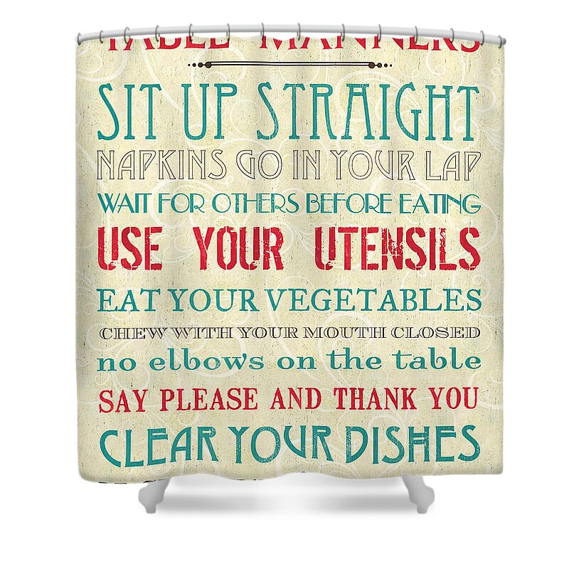 Table Shower Curtain featuring the painting Table Manners by Debbie DeWitt