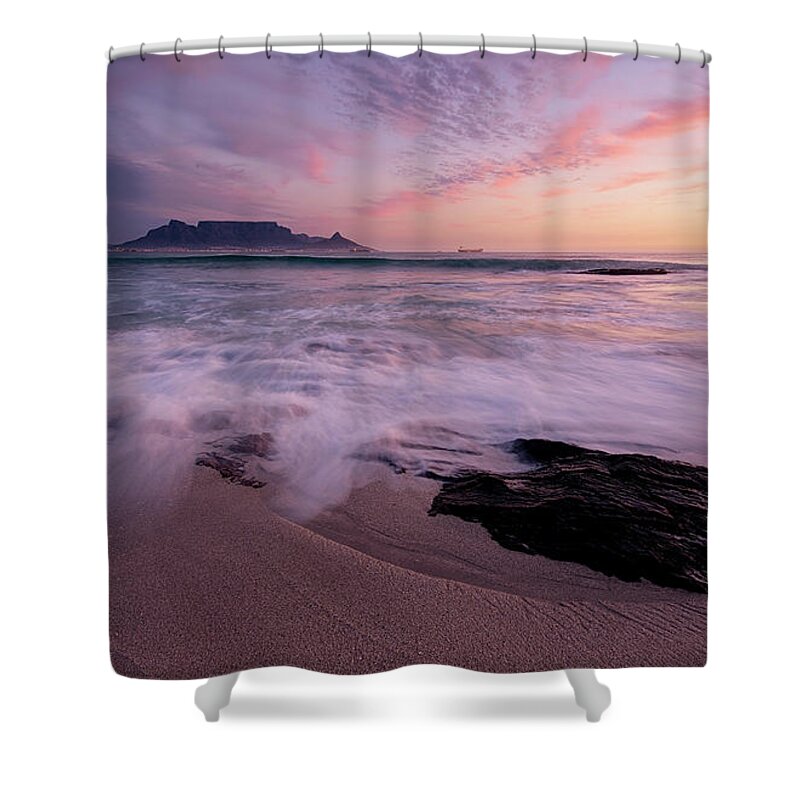 Tranquility Shower Curtain featuring the photograph Table Mountain, Streaky Dusk by Paul Bruins Photography