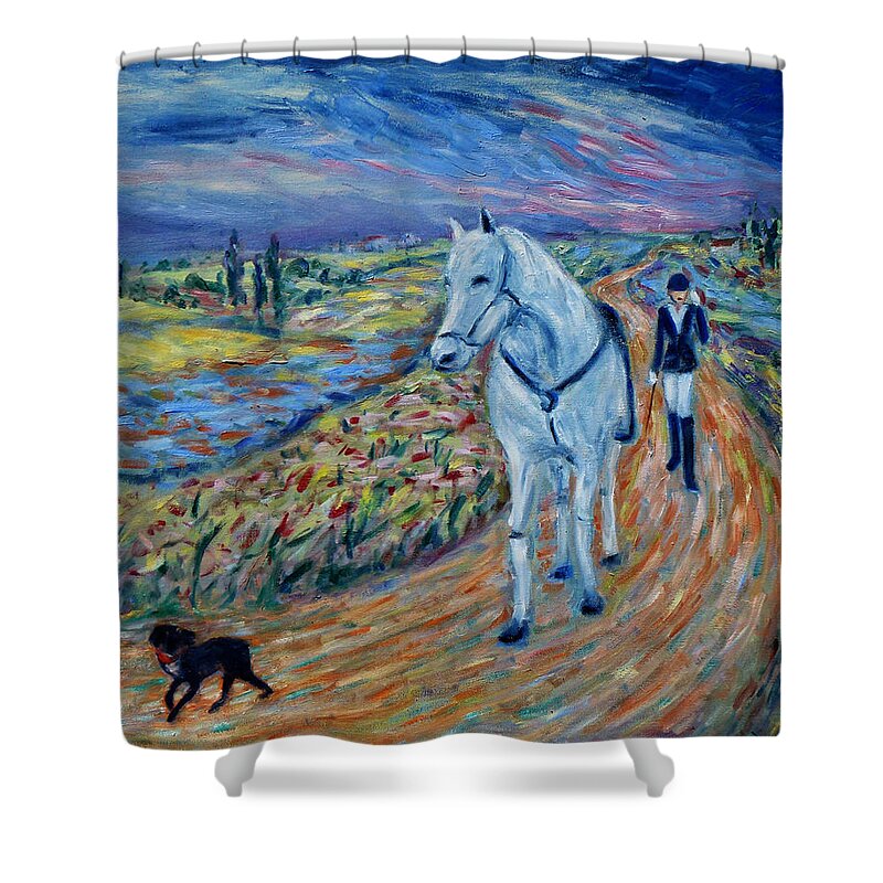 Figurative Shower Curtain featuring the painting Take Me Home My Friend by Xueling Zou