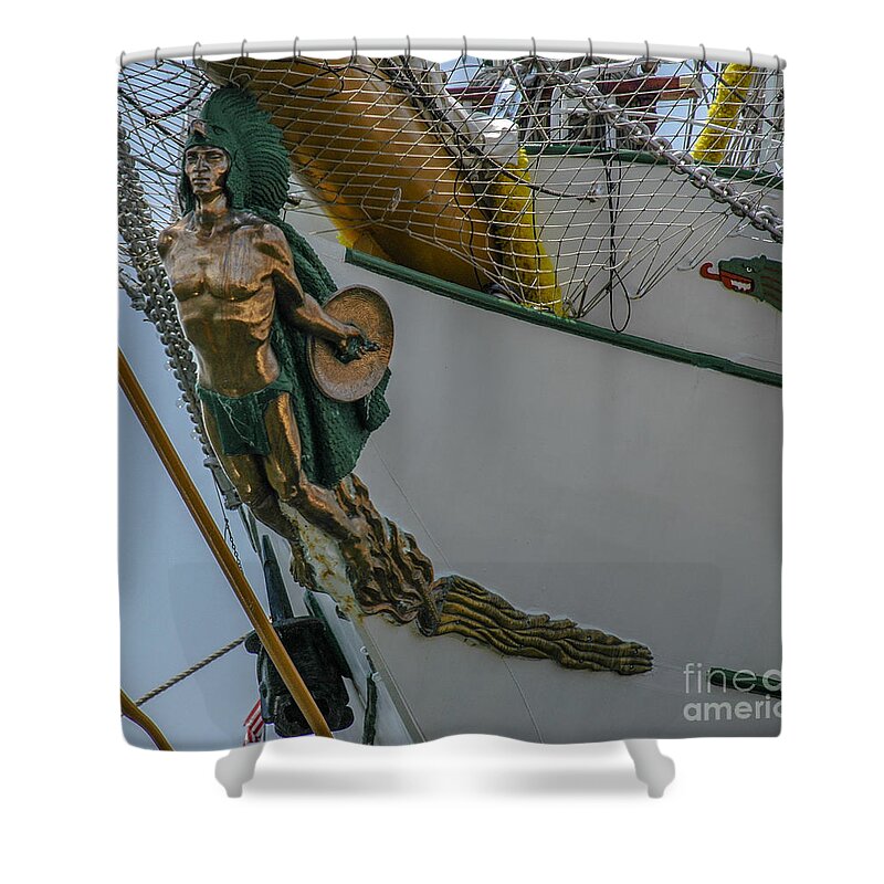 Tall Ship Masthead Shower Curtain featuring the photograph Tall Ship Masthead - Cisne Branco - Brazilian Tall Ship by Dale Powell