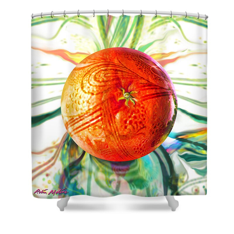 Tangerine Shower Curtain featuring the painting Tangerine Orb Nouveau by Robin Moline
