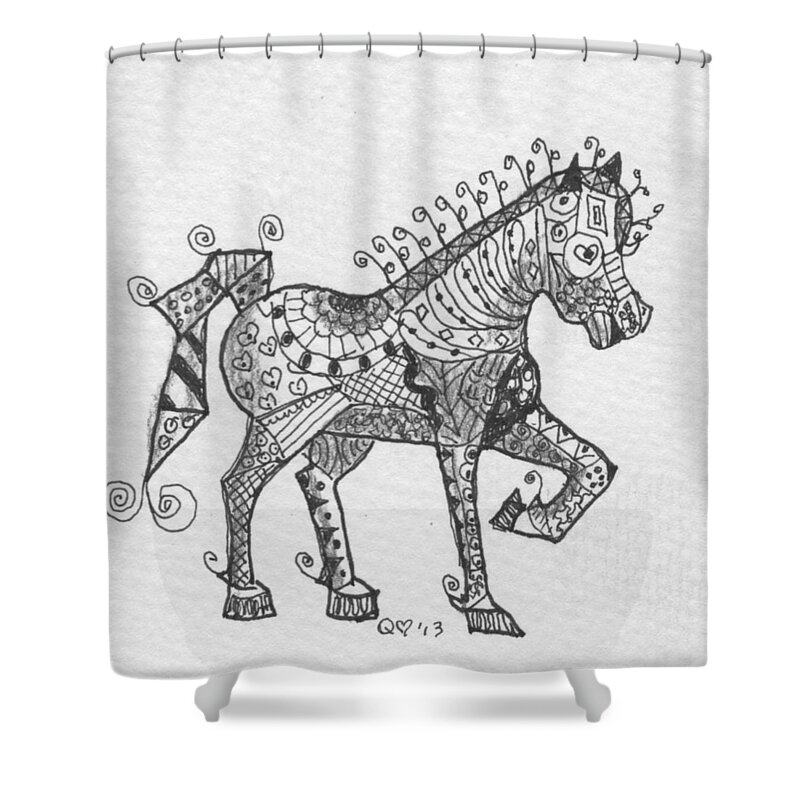 Zentangle Shower Curtain featuring the drawing Tangle Horse 2 by Quwatha Valentine