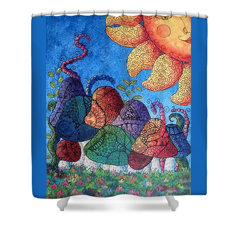 Abstract Shower Curtain featuring the painting Tangled mushrooms by Megan Walsh