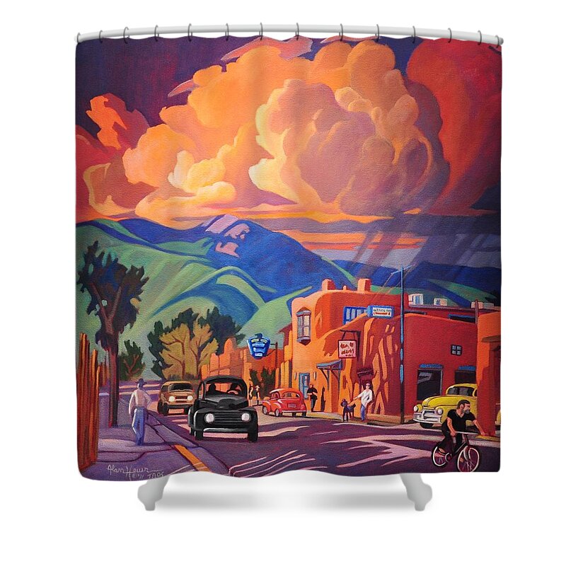 Taos Shower Curtain featuring the painting Taos Inn Monsoon by Art West