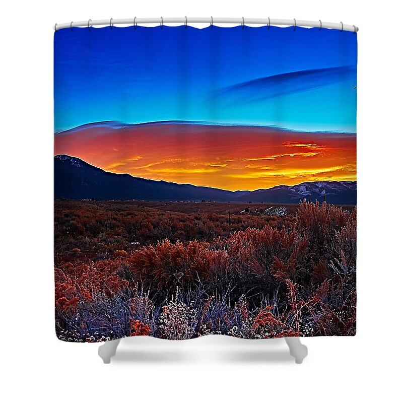 Sunrise Shower Curtain featuring the photograph Taos sunrise X by Charles Muhle