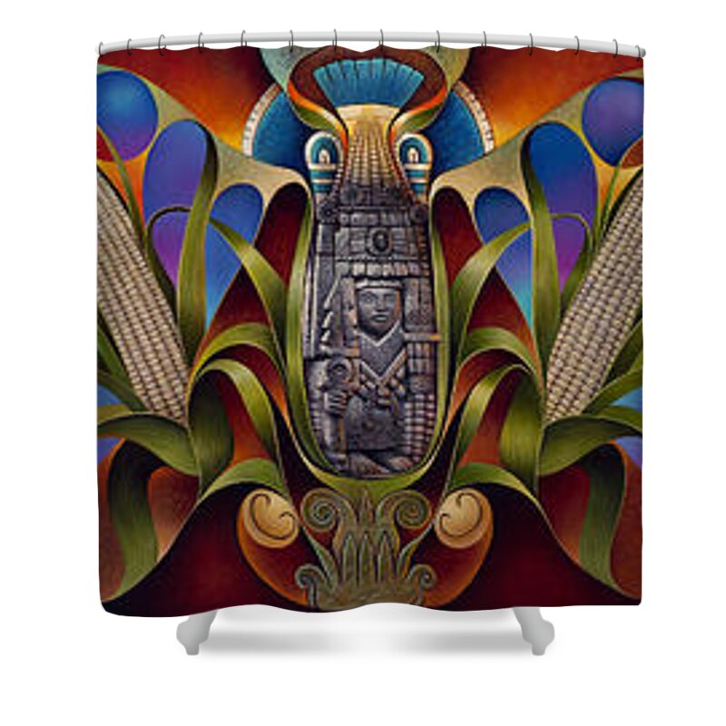 Aztec Shower Curtain featuring the painting Tapestry of Gods by Ricardo Chavez-Mendez