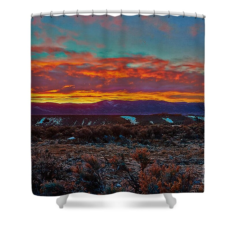Vivid Shower Curtain featuring the photograph Taos Sunrise by Charles Muhle