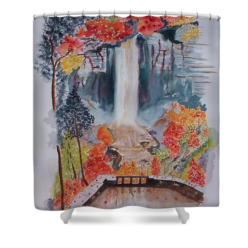Taughannock Falls Shower Curtain featuring the painting Taughannock Falls NY in Autumn by Warren Thompson