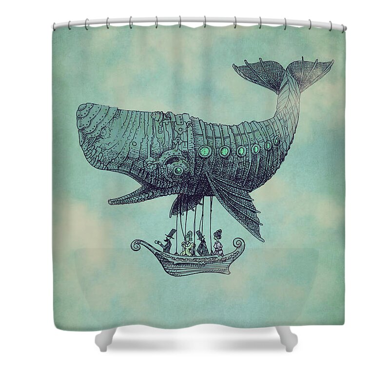 Whale Shower Curtain featuring the drawing Tea at Two Thousand Feet by Eric Fan
