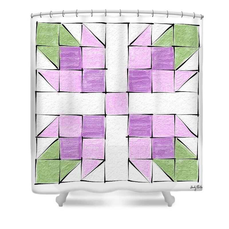 Tea Shower Curtain featuring the painting Tea Rose Quilt Block by Sandy MacGowan