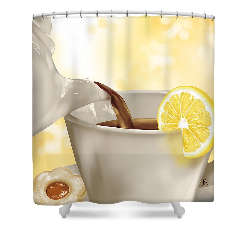 Tea Shower Curtain featuring the digital art Tea time by Veronica Minozzi