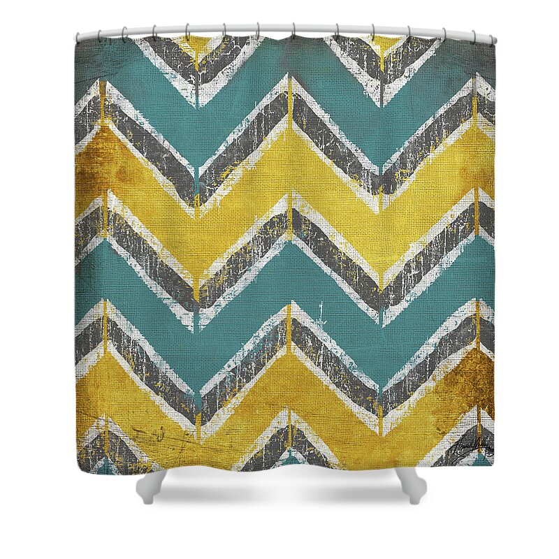 Teal Shower Curtain featuring the painting Teal and Gold Modele I by Elizabeth Medley