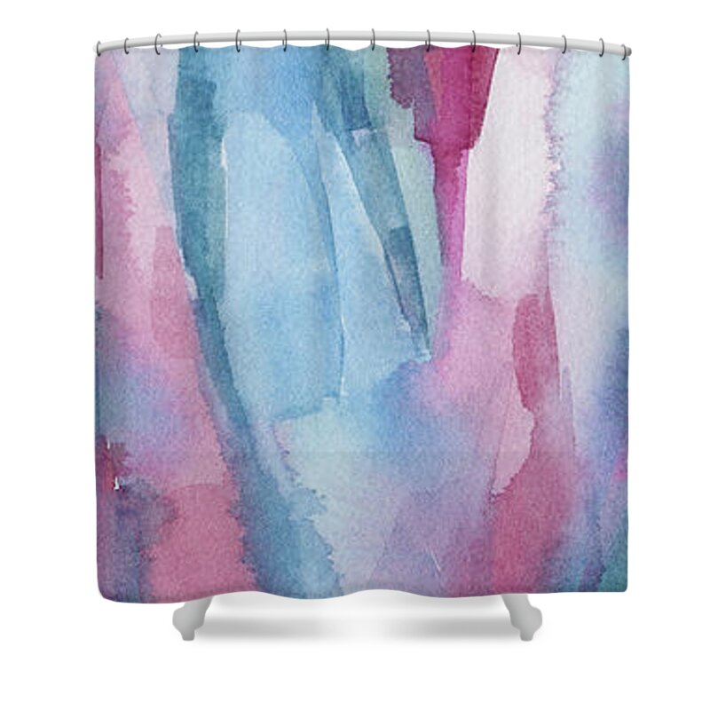 Abstract Shower Curtain featuring the painting Teal Magenta and Turquoise Abstract Panoramic Painting by Beverly Brown Prints