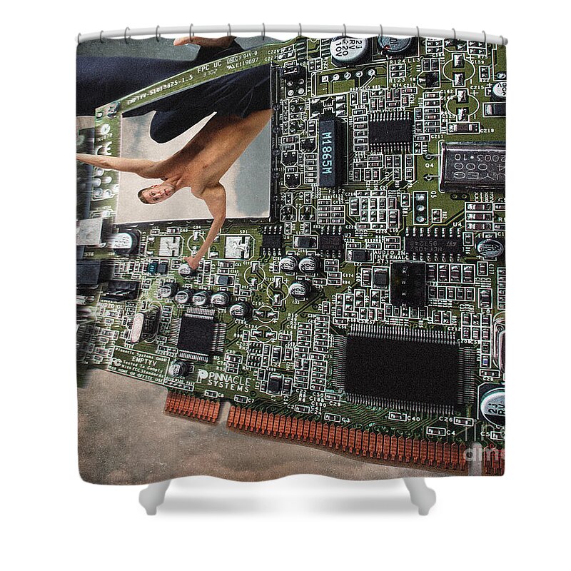 Computers Shower Curtain featuring the photograph Circuit Board Electronic Art Technobat Abstract by Ginette Callaway