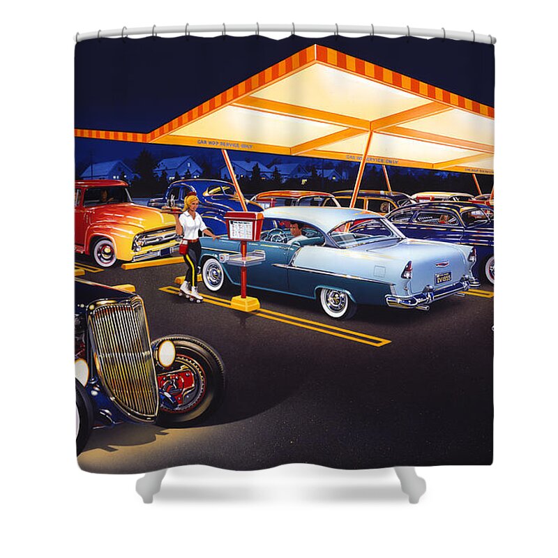 Bruce Kaiser Shower Curtain featuring the photograph Teds Drive-In by MGL Meiklejohn Graphics Licensing