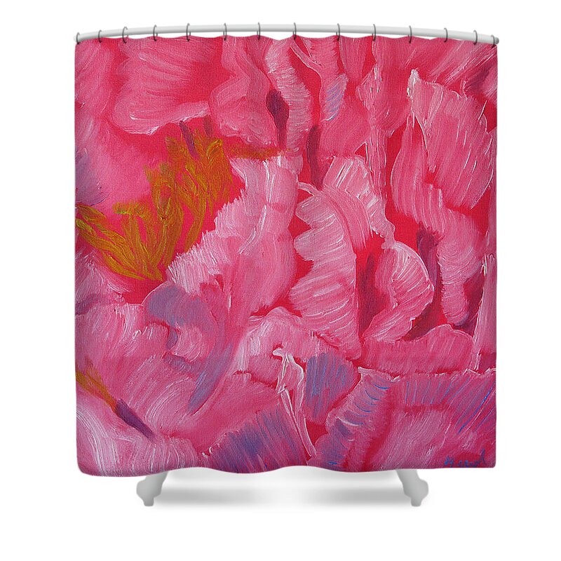 Floral Design Shower Curtain featuring the painting Frills of Petals by Meryl Goudey
